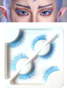 3 pares/caja de pestañas postizas 3D esponjosas y desordenadas de colores, pestañas azules para cosplay, fiesta de disfraces, actuación en el escenario con efecto suave y voluminoso