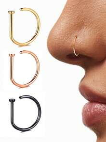 1 件/3 件/5 件女士和女孩假鼻环金色不锈钢 D 型简约美式个性字母嘻哈街头风格无孔配饰假鼻钉 - 金色 - 查看 2
