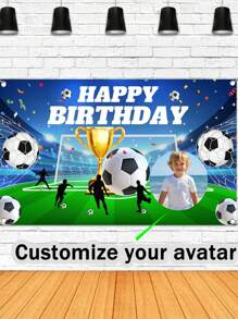 1pc Customized Birthday Background Cloth, Football Theme Party Banner, Customize & Name, Birthday Party Background Cloth For Celebration, Anniversary Decoration, Customize Birthday Party Background, Birthday Hanging Porch Sign Banner Decor For Men, Customize Birthday Party Decoration With Photo & Age, Personalized Party Decoration