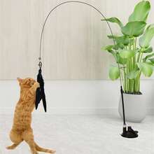 1Pc Cat Teasers Stick Interactive Toys, Pet Feather Bell Refill Replacement Catcher Product For Cat Exercise Self-Entertainment,With Suction Cup,Handheld Teaser Stick