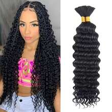 Deep Wave Bulk Hair For Braiding 20 Inch 2 Bundles 110g Natural Black Curly Braiding Hair For Boho Braids No Weft Wet And Wavy Braiding Hair Extensions (#1B,55g/Bundle) - Natural Black - View 2