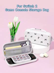 1pc Caparl Polka Dot & Bow Decor Pattern Protective Case, Compatible With New 2 (2025), Switch NS/Switch OLED/Lite, Accessory Compatible With Switch 2 Console, Full Set Package, Storage Case With Card Slot, Switch Protective Cover, Romantic Gift Compatible With Switch Players