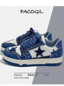 Neue modische, lässige Skateboardschuhe mit Sternmuster, geeignet für Teenager, Sportschuhe (Schuhe werden klein, empfehlen eine Nummer größer zu bestellen) - Blau - Übersicht 3