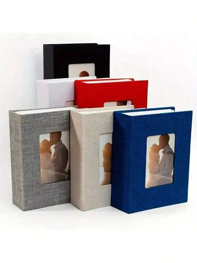 6英寸精美帆布婚礼相册，100个口袋 - 周年纪念、毕业典礼、派对回忆的理想之选 - 精美布面封面，白色、红色、黑色、米色、灰色、蓝色可选，绝佳生日礼物