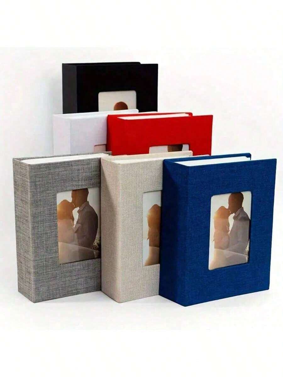 Álbum de fotos de boda de lona elegante de 6 pulgadas, con 100 bolsillos - Ideal para aniversarios, graduaciones, recuerdos de fiestas - Hermosa tela cubierta, disponible en blanco, rojo, negro, beige, gris, azul, gran regalo de cumpleaños
