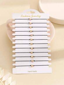 12pcs/Set Handmade Summer Women Bracelet Heart Decor Bangle, Valentine's Day Gift - Multicolor - View 1