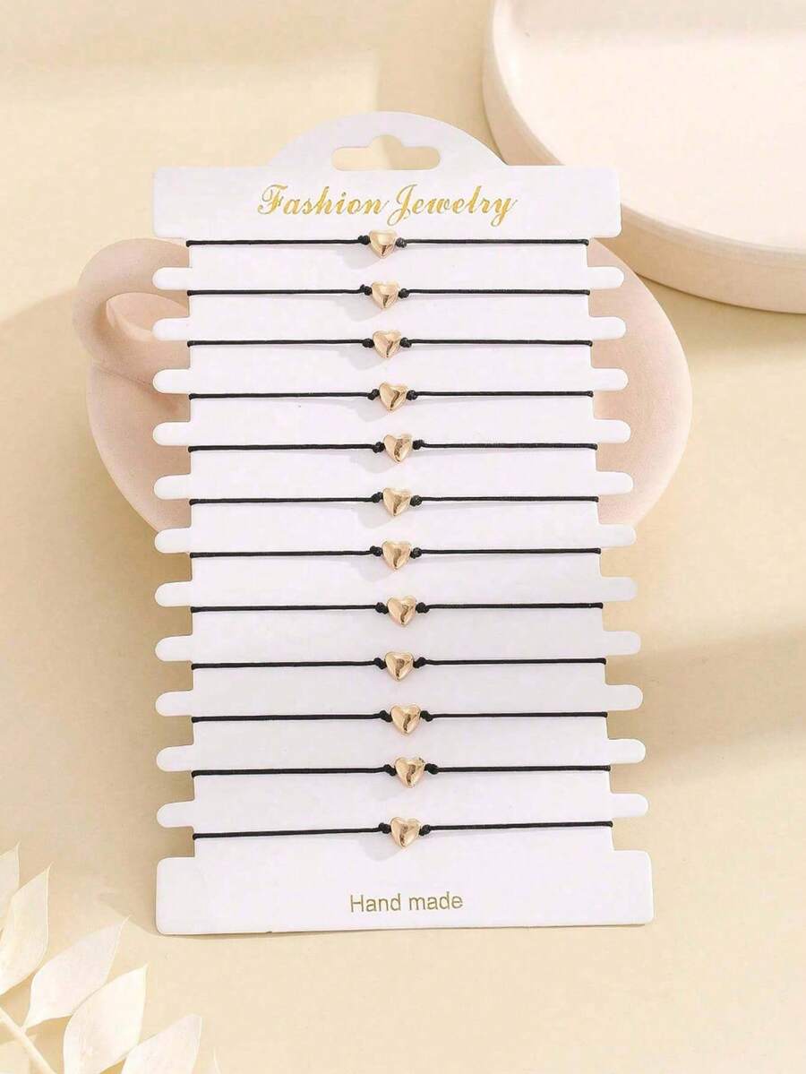 12pcs/Set Handmade Summer Women Bracelet Heart Decor Bangle, Valentine's Day Gift - Multicolor - View 1