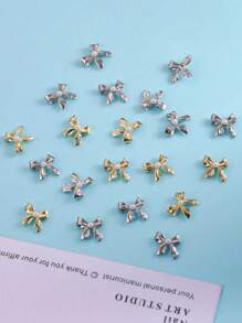 10 pezzi di decorazioni per unghie con perle e fiocchi, accessori arte di unghie in metallo 3D con perle, in oro e argento, gioielli per unghie 3D, forniture per unghie, adatte per saloni di manicure e uso personale