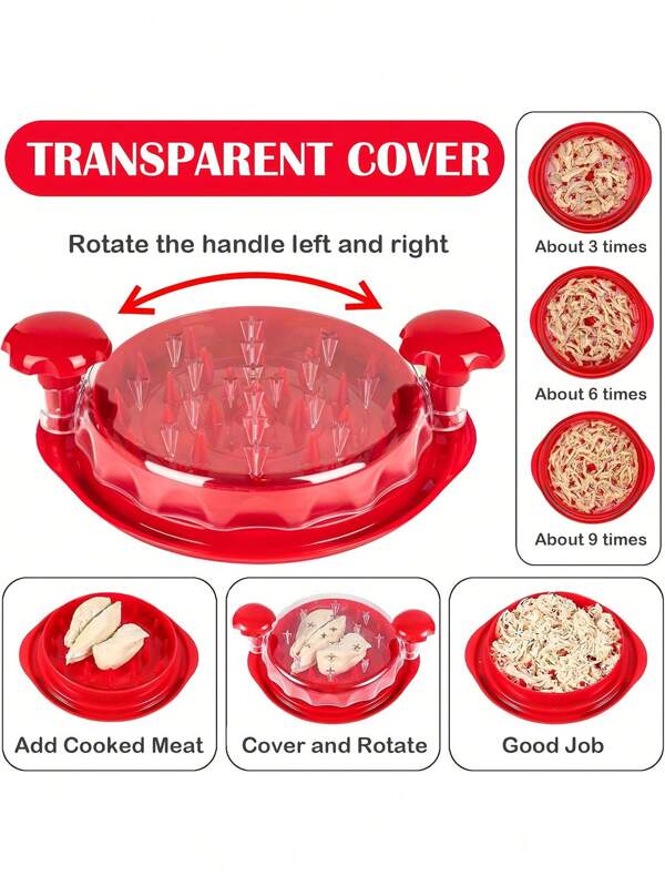 1pc Chicken Shredder With Transparent Cover, Large Meat Grinder - Ergonomic Handle, Dishwasher Washable, Non Slip, Cleaning Brush, Heat-Resistant