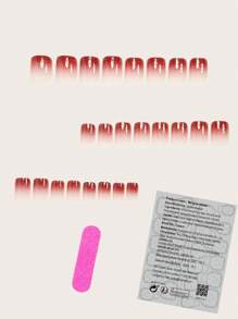 1 paio di 24 pezzi di arte per unghie, stile sfumato rosso e bianco, colore pieno, nobile e lussuoso, essenziale per le feste giornaliere delle donne, inclusi lima per unghie e gel trasparente