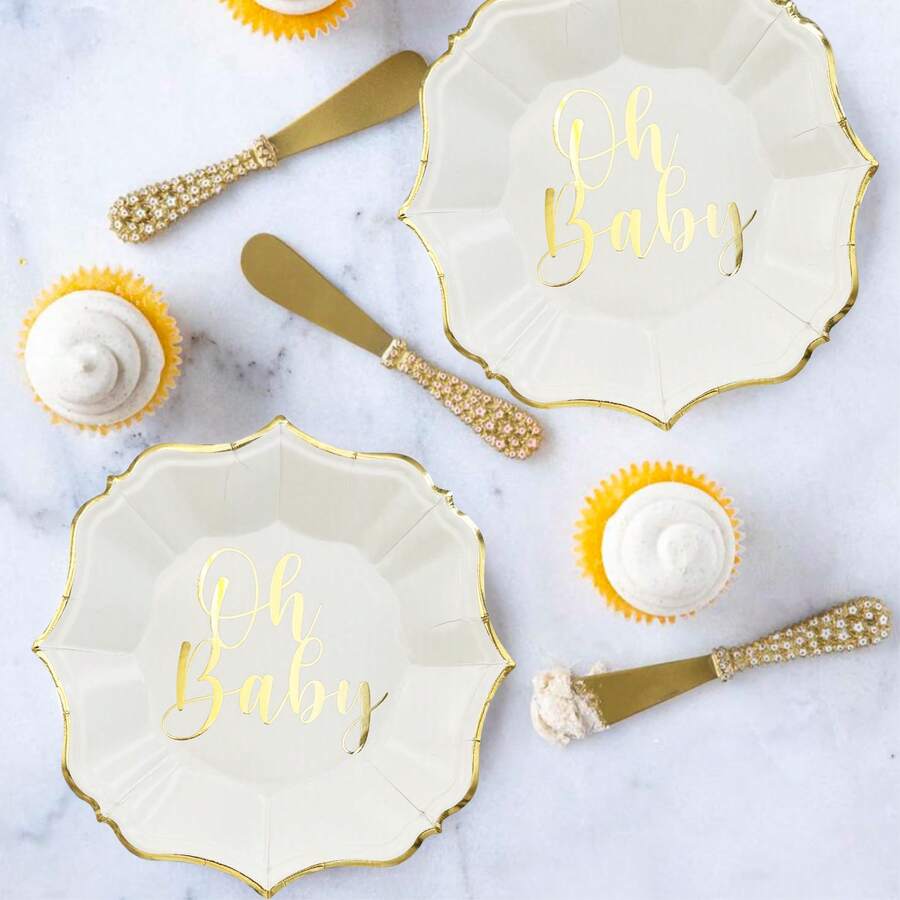 10个/30个装 OhBaby 纸盘，扇形边，7英寸甜点盘，生日派对盘