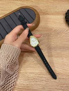 1pc Triangle Watch Gold Dial Brown/Black Strap Simple Quartz Movement Watch Suitable For Daily Decoration - one-size - View 5