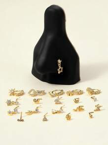 20Pcs 20G Dangle Nose Ring L Shaped Dangling Nose Stud For Women Stainless Steel Nose Ring Studs CZ Flower Dangle Nose Rings Hoops Nose Piercing Jewelry