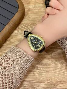 1pc Triangle Watch Gold Dial Brown/Black Strap Simple Quartz Movement Watch Suitable For Daily Decoration - one-size - View 14