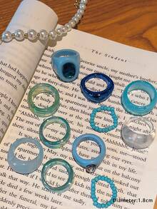 Set de 11 piezas de anillos apilables personalizados con cuentas y rhinestones, juego de joyas en tonos azules, regalo para mujeres, estudiantes, niñas, adecuado para uso diario, fiesta y viaje - 11 juegos KRMS11-12 - View 3