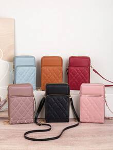 New Embroidered Phone Bag, Women Shoulder Crossbody Pouch, Large Capacity Coin Purse, Fashion Rhombus Card Holder