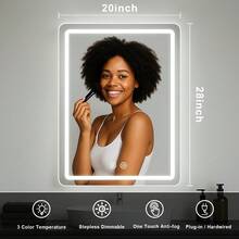 LED Bathroom Mirror Anti-Fog Wall Mirror With Lights Stepless Dimmable, Lighted Bathroom Mirrors For Wall, Rectangle Bathroom Vanity Mirror With Front And Backlight - 50*70cm - View 2
