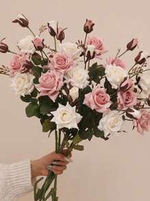 Retro Style Autumn Color Single Branch 3 Head Autumn Corner Rose Wedding Floral Arrangement Background Home Decoration Flower Arrangement Fake Flower Simulation Rose