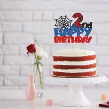 适合 1-9 岁儿童的蜘蛛生日蛋糕装饰，蜘蛛网主题生日快乐蛋糕装饰，生日派对浴室装饰用品 - 彩色 - 查看 3