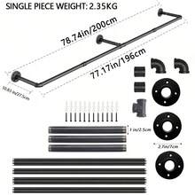 1-Pack Industrial Pipe Clothing Rack - Detachable Wall Mounted Heavy Duty Space Saving Garment Rack For Closet Storage - Black, 2/3 Base,Storage Holders & Racks Sturdy And Adjustable