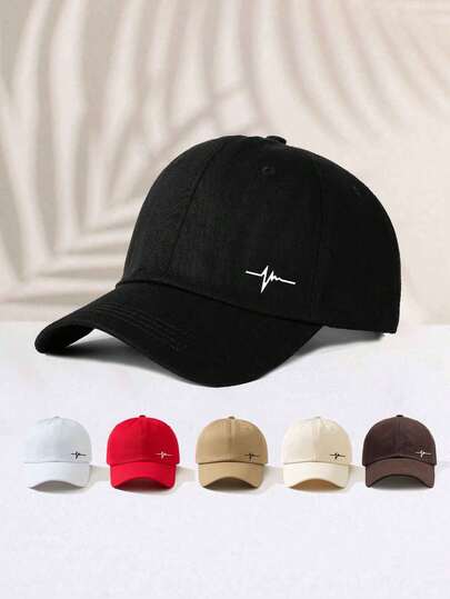 1 pieza Gorra de béisbol ajustable con estampado de línea de latido del corazón de estilo minimalista casual para hombres, adecuada para uso diario y salidas, sombrero de protección solar de verano, accesorio de moda simple unisex