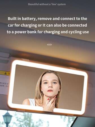 Miroir de courtoisie cosmétique portable rechargeable à écran tactile avec éclairage LED pour pare-soleil de voiture. Miroir de maquillage universel pour l'intérieur de l'automobile avec miroir de maquillage HD à LED