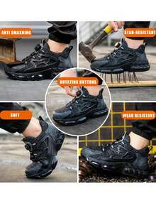 Unisex Steel Toe Work Shoes, Comfortable Lightweight Anti-Collision Safety Shoes, Anti-Smash Anti-Puncture Breathable Sports Work Shoes, Outdoor Hiking Shoes Lightweight Breathable For Construction Warehouse Gardening Toe Protection Work Safety Shoes, Unisex Labor Protection Shoes Suitable For Spring, Summer, Autumn And Winter - Black - View 8