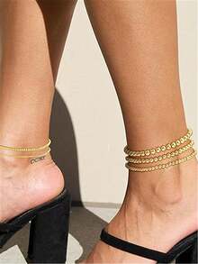 4-5pcs Beaded Chain Simple Anklet Set For Women, Beach Resort Party Gifts - Multicolor - View 6