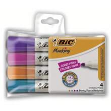 Caneta Marcador Para Quadro Branco Com 4 Cores Vivas Bic Marking Ponta Redonda - rosa,laranja,azul, roxo - Visão 1