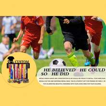 1pc Customized Soccer Player Medal Display Rack, Personalized Name Medals Holder, Iron Art Home Wall Decor Hanging Rack, Suitable For Bedroom, Living Room, Entrance,Delicate Romance - Black - View 5