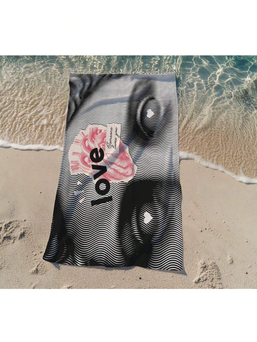 Printed Beach Towel - Blue - View 1