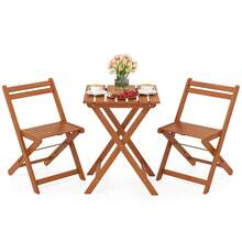 3 PCS Outdoor Wood Bistro Set W/ 2 Folding Chairs & Dining Table For Backyard - 柚木油飾面 - 查看 1