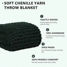 Chunky Knit Blanket - Soft Chenille Yarn Throws 40x50: Handmade Thick Cable Crochet Blanket - Large Chunky Yarn Rope Knot Throw For Couch, Sofa, Bed Home Decor - 橄欖綠 - View 2