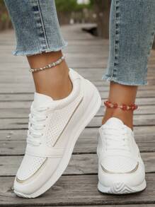 Women's Casual Breathable Mesh Sports Shoes, Lightweight Soft Comfortable Non-Slip Athletic Sneakers, Flat Low-Top Outdoor Running Fitness Shoes