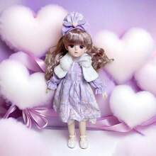 新款11.81英寸时尚娃娃BJD娃娃，可爱妆容，可动关节，裸体OB11，卡哇伊卡通动画3D逼真眼睛，漫画脸，卡哇伊娃娃服装，派对礼物，时尚美丽的薄纱连衣裙娃娃 - 彩色 - 查看 8