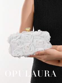 OpulAura 优雅玫瑰花朵图案晚宴包、女士派对钱包、甜美女孩斜挎包、纯色迷你盒包、新娘手拿包（图案随机）、情人节