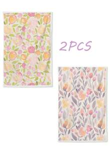2 Pcs Floral Pattern Kitchen Towels, Farmhouse Decor Dish Towels, Hand Towels, Tea Towels For Kitchen, Dining Room, Dining Table