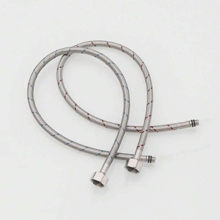Flexible Tap Connectors Tap Tails M10 (10mm) X 1/2" Fitting 60cm Long Flexible Pipe For Monobloc Mixer Tap Pair Of Stainless Steel Braided Water Supply Hose (2 Pcs) - Silver - View 1