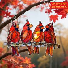 A Colorful Glass Hanging Window Decoration With Three Cardinals, 2D Acrylic Sign, Sun Catcher, All Season Decoration, Multi-Functional Bird Theme, Floral Wreath Decoration, Home And Garden Decoration, Perfect Gift For Friends, Garden And Lawn Accessories. - Multicolor - View 9