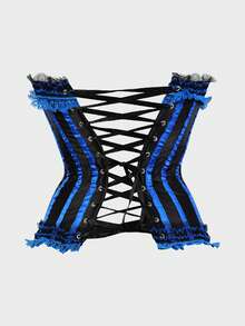 Corsets For Women Lace Trim Lingerie Tops Bow Lace Up Corsets Bustier Lingerie Bodyshaper Top - 深藍色 - 查看 3