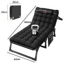 Cama plegable para exteriores, soporta 400 kg, inclinación ajustable. Incluye colchón de tela hipoalergénica. Ideal para estudiantes o trabajadores por turnos (dimensiones: 182 x 62 x 30 cm). - Negro - Ver 2