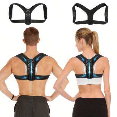 1PC Back Brace Posture Corrector For Women And Men - Adjustable Upper Back Support And Shoulder Back Brace For Neck, Clavicle, Shoulder, Back Posture Support - Breathable And Comfort Exercise Waist Belt Suitable For Workout Home Sports And Walk