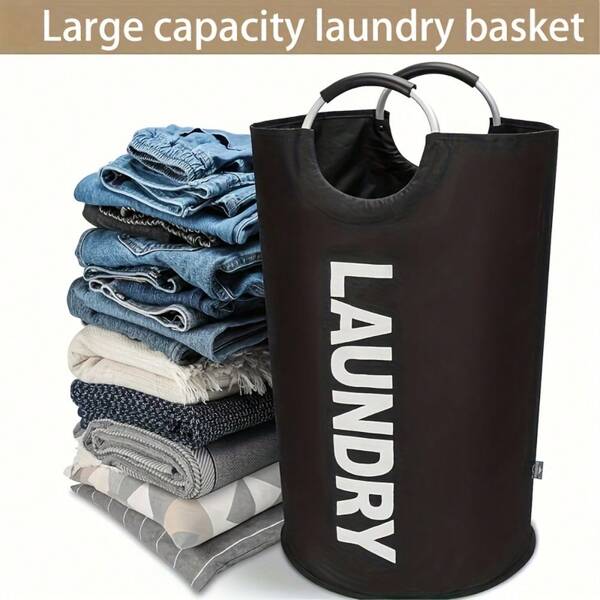 1pc Extra Large Waterproof Laundry Hamper, Foldable With Padded Handle, Multi-Purpose Storage For Bathroom, Laundry Room, Balcony And Dormitory