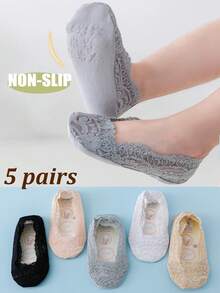 5 Pairs Girls Lace Non-Slip Liner Socks, Suitable For Summer - Multicolor - View 1