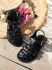 1双时尚儿童休闲凉鞋，波西米亚风格凉鞋，罗马凉鞋，适合节日派对和居家穿着 - 黑色 - 查看 4