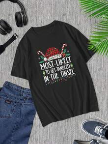Camiseta divertida de oropel navideño - Camisetas a juego para familias festivas. Regalo festivo para hombres y mujeres - Negro - Ver 1