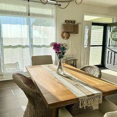 1 pieza Camino de mesa estilo bohemio tejido a mano, decoración con borlas en crema y marrón, adecuado para restaurante bohemio, dormitorio, ducha nupcial rústica, comedor de granja, decoración del hogar para Acción de Gracias y Navidad (Múltiples tamaños disponibles)