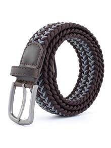 时尚弹力编织腰带，金属扣小麦纹理腰带，柔软透气，可调节扣合，休闲高尔夫腰带