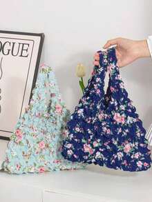 1pc Women's Expandable Magic Tote Bag, Large Capacity Reusable Shopping Bag, Multi-Color Options, Foldable, Travel Essential, Pineapple Design, Crinkle Bubble Bag, Suitable For Travel, Camping, Outdoor, Beach, Summer Vacation, Back To School Season - Multicolor - View 6