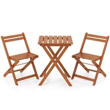 3 PCS Outdoor Wood Bistro Set W/ 2 Folding Chairs & Dining Table For Backyard - 柚木油飾面 - 查看 10